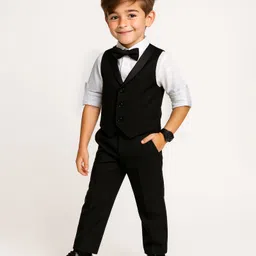Mark & Mia Cotton Woven Full Sleeves Solid 3 Piece Party Suit With Bow - Black & White-picture-18
