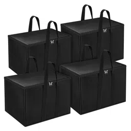 Storite 4 Pack Nylon Moisture Proof Multi-Purpose 70 L Large Toys Storage Bag/Books Magazine/Blankets/Clothes Storage Organizer with Zip and Handle Rectangular(Black)-picture-13