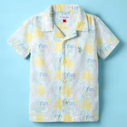 US Polo Assn Cotton Knit Half Sleeves Shirt With Tropical Print - White-picture-18