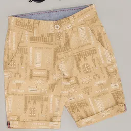 Pantaloons Junior Cotton Spandex Britian Theme Printed Shorts - Beige-picture-10