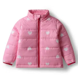 Bonfino Woven Full Sleeves High Neck Padded Jackets With Heart Print - Pink-picture-25