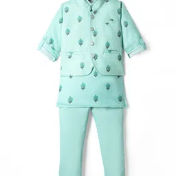 Radutu Full Sleeves Floral Motifs Printed Kurta Pyjama With Jacket Set - Sea Green-picture-21
