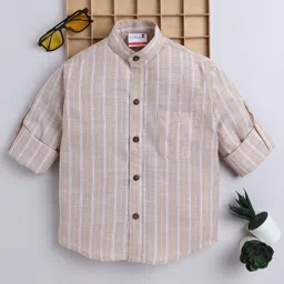 BAATCHEET Cotton Linen Woven Full Sleeves Striped Shirt - Beige-picture-12