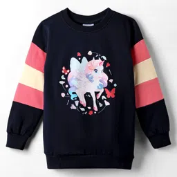 BUMZEE Looper Knit Full Sleeves Sweatshirt With Unicorn Print - Navy Blue-image-88