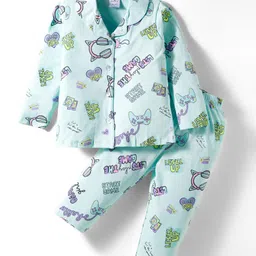 Smarty Girls Sinker Knit Full Sleeves Co-Ord Nightsuit With Gaming Theme Print - Light Blue-picture-13
