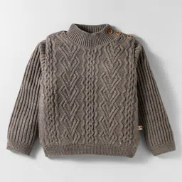 Yellow Apple Knit Full Sleeves Pullover Sweater with Cable Knit Design - Grey-image-27
