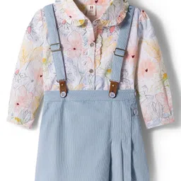 ToffyHouse Cotton Knit Full Sleeves Floral Printed Top & Skirt Set with Suspender - Light Blue-picture-14