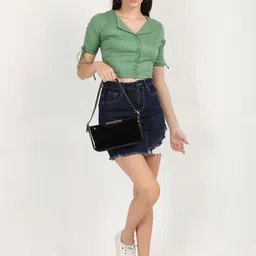 URBAN POCHE Roll-Up Sleeves Shirt Style Crop Top-picture-27