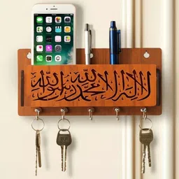 Sushobhat traders Brown Kalma-Patterned Wooden 6-Hooks Key Holder-picture-38