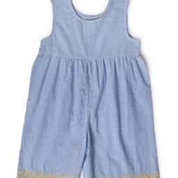 Mi Arcus 100% Cotton Sleeveless Striped And Design Embroidered Jumpsuit - Light Blue image 3