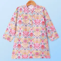 Babyhug Cambric Woven Full Sleeves Floral Printed Kurta With Pyjama Set - Light Pink & White image 2