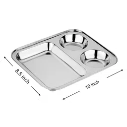 CutTales Stainless Steel 3 Compartment Dinner Plates For kids | BPA Free - Non Toxic | Dishwasher Safe Plates Ideal For Paw Bhaji Pack Of 2 image 2