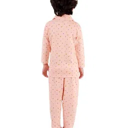 Superminis Cotton Knit Full Sleeves Hearts & Stars Printed Night Suit Set - Peach image 3
