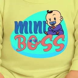 The Peppy Tend 100% Cotton Knit Full Sleeves Mini Boss Text Printed Romper - Yellow image 4