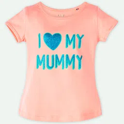 Ariel Cotton Knit Pack Of 2 Half Sleeves Unicorn & Typography Printed Tops - Orange & Sky Blue image 4