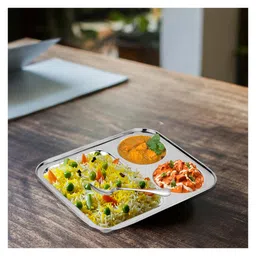 CutTales Stainless Steel 3 Compartment Dinner Plates For kids | BPA Free - Non Toxic | Dishwasher Safe Plates Ideal For Paw Bhaji Pack Of 2 image 3