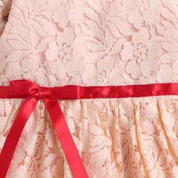 Many frocks & Cotton Woven Half Sleeves Floral Embroidered Dress - Peach image 4