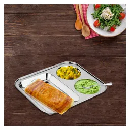 CutTales Stainless Steel 3 Compartment Dinner Plates For kids | BPA Free - Non Toxic | Dishwasher Safe Plates Ideal For Paw Bhaji Pack Of 2 image 4