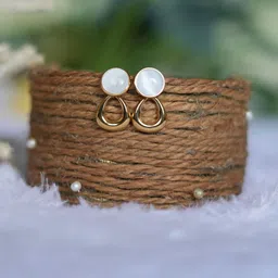 Omkar Jewels Stainless Steel Gold-Plated Artificial Stones Studded Geometric Drop Earrings-picture-11