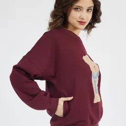Athena Teddy Self Design Embroidered Cotton Sweatshirt image 4