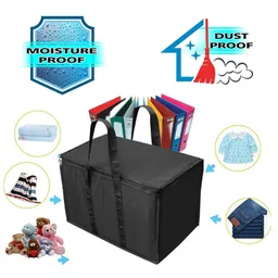 Storite 4 Pack Nylon Moisture Proof Multi-Purpose 70 L Large Toys Storage Bag/Books Magazine/Blankets/Clothes Storage Organizer with Zip and Handle Rectangular(Black) image 5