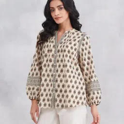 Fabindia Black-Red Relaxed Fit Printed Top image 4