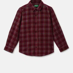 United Colors of Benetton Kids Maroon Checks Full Sleeves Shirt image 1