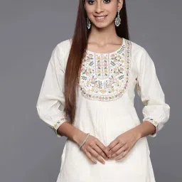 Libas Off-White Cotton Embroidered A Line Short Kurti image 1