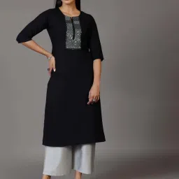 Libas Black Embellished Straight Kurta image 1