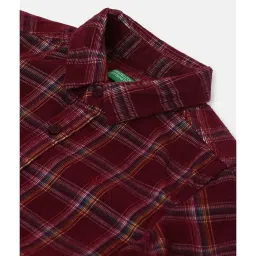 United Colors of Benetton Kids Maroon Checks Full Sleeves Shirt image 3