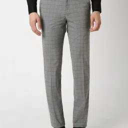 Van Heusen Grey Slim Fit Checks Trousers image 1