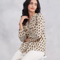 Fabindia Black-Red Relaxed Fit Printed Top image 3