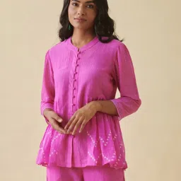 Prakriti Jaipur Pink Bandhej Bandhani Side Gathered Shirt image 1