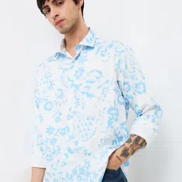 Spykar Blue Cotton Slim Print Shirt image 3