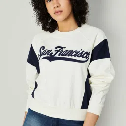 Ginger by Lifestyle White & Blue Cotton Printed Sweatshirt image 1