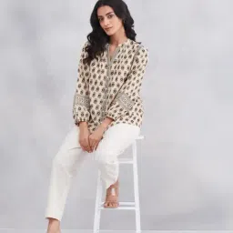 Fabindia Black-Red Relaxed Fit Printed Top image 5