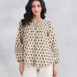 Fabindia Black-Red Relaxed Fit Printed Top-image-11