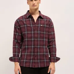 The Bear House Maroon Blended Relaxed Fit Checked Shirt image 1
