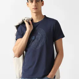 Van Heusen Navy Regular Fit Printed T-Shirt image 1