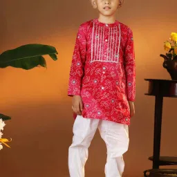 VASTRAMAY Boys Red & White Cotton Printed Full Sleeves Kurta Sets image 1