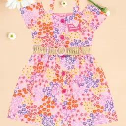 Cutecumber Kids Pink & Blue Cotton Floral Print Dress-image-75