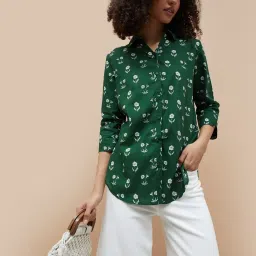 Colour Me By Melange Green Cotton Regular Fit Floral Print Tunic image 1