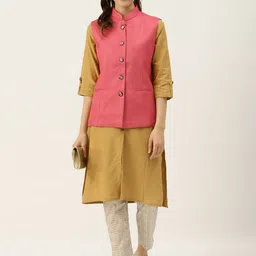 Vastraa Fusion Women Pink Textured Nehru Jacket image 5