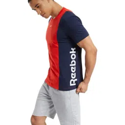 Reebok Red & Navy Cotton Slim Fit Color Block T-Shirt-image-83