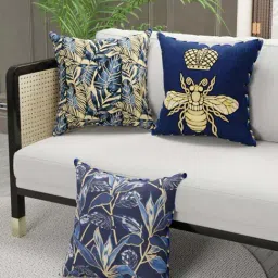 Bianca Suzane Navy & Golden Microfibre Cushion Cover - Set of 3-image-25