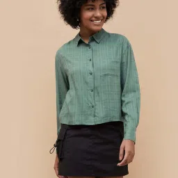 Fame Forever by Lifestyle Green Self Pattern Shirt image 1