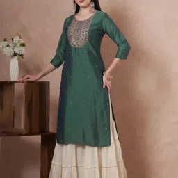 Fashor Green Silk Embroidered Kurti image 4