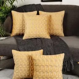 MONKDECOR Set Of 2 Yellow Velvet Square Cushion Covers image 5