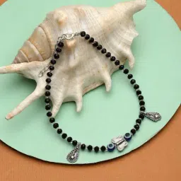 Zeneme Silver Plated Butterfly Shaped Artificial Stones Beaded Evil Eye Anklets-picture-17