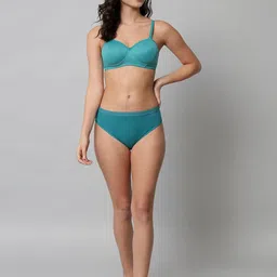 samvar Women Blue Cotton Bra Panty Set for Lingerie Set Undergarments Pack of 1 image 3